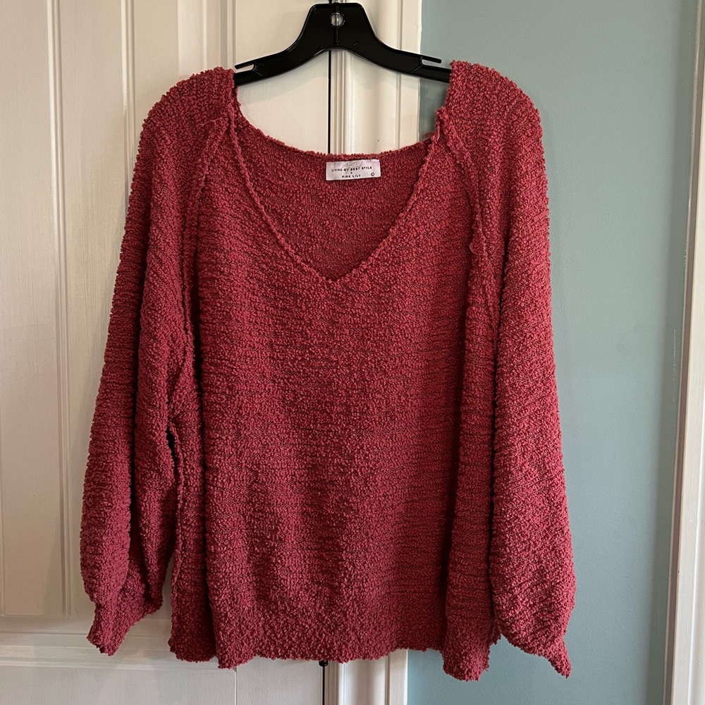 Women’s Pink Lily Dark Pink Popcorn Sweater L